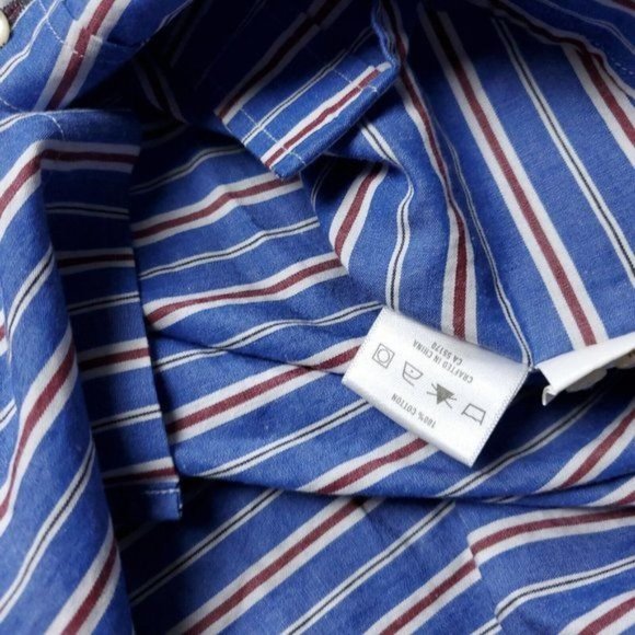Frank & Oak Striped Button Shirt Blue Mens S Small Long Sleeve - Picture 7 of 7